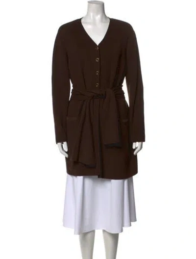 Pre-owned Escada Virgin Wool V-neck Sweater In Brown