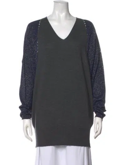 Pre-owned Escada Virgin Wool V-neck Sweater In Gray