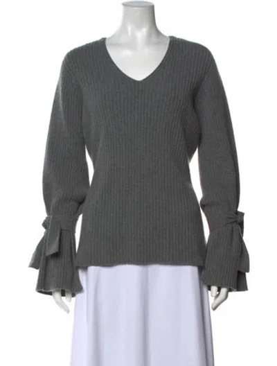 Pre-owned Escada Virgin Wool V-neck Sweater In Grey