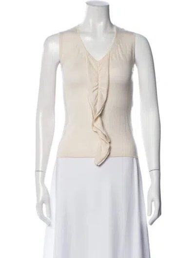 Pre-owned Escada Virgin Wool V-neck Sweater In Neutral