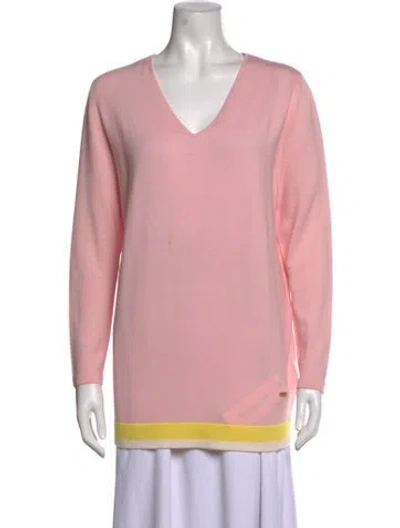 Pre-owned Escada Virgin Wool V-neck Sweater In Pink
