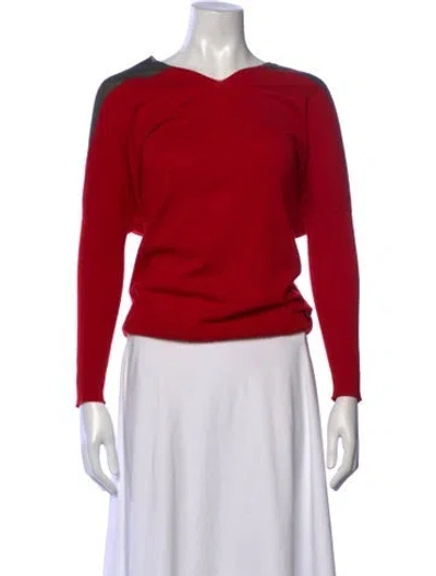 Pre-owned Escada Virgin Wool V-neck Sweater In Red