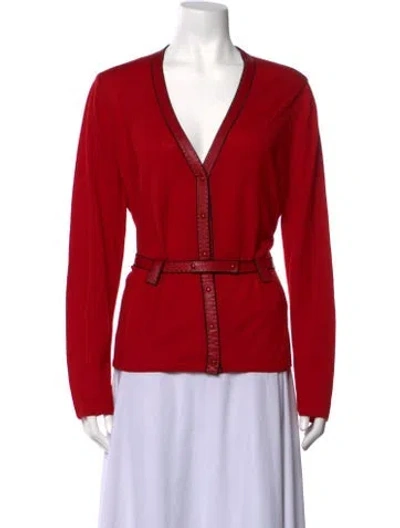 Pre-owned Escada Virgin Wool V-neck Sweater In Red