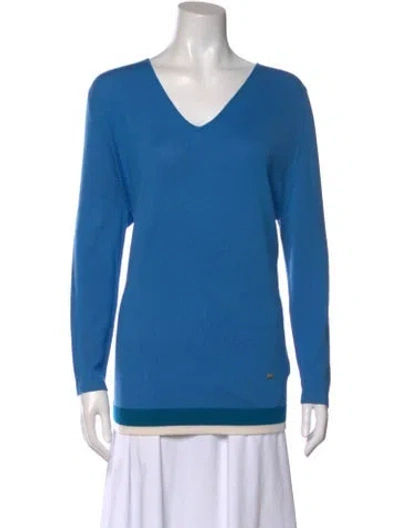 Pre-owned Escada Virgin Wool V-neck Sweater W/ Tags In Blue
