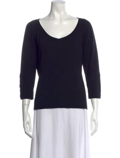 Pre-owned Escada Virgin Wool V-neck Top In Blue
