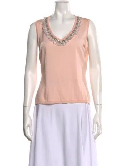 Pre-owned Escada Virgin Wool V-neck Top In Pink