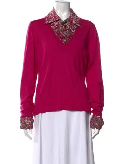 Pre-owned Escada Virgin Wool V-neck Top In Pink