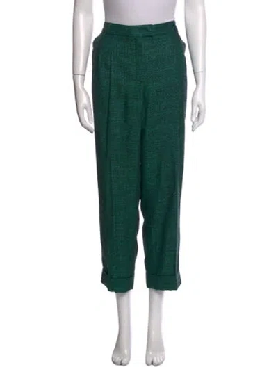 Pre-owned Escada Virgin Wool Wide Leg Pants In Green