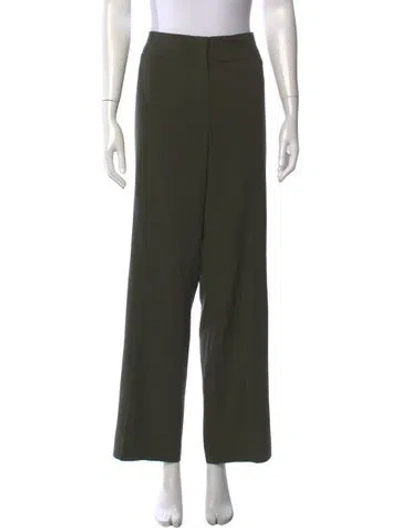 Pre-owned Escada Virgin Wool Wide Leg Pants In Green
