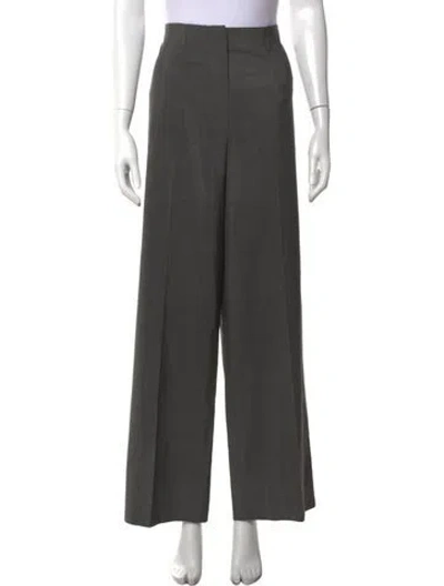 Pre-owned Escada Virgin Wool Wide Leg Pants In Green