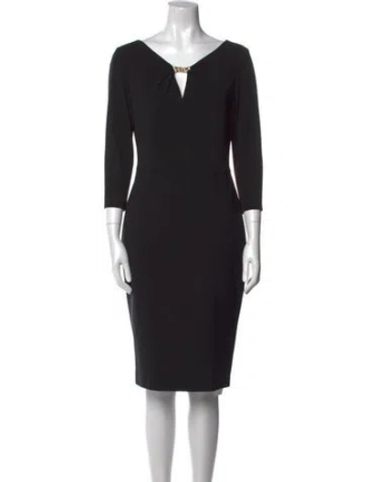 Pre-owned Escada V-neck Knee-length Dress In Black