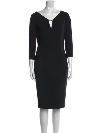 Pre-owned Escada V-neck Knee-length Dress In Black