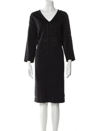 Pre-owned Escada V-neck Knee-length Dress In Black