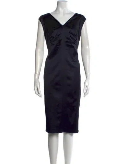 Pre-owned Escada V-neck Knee-length Dress In Black