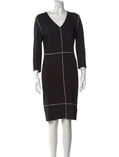 Pre-owned Escada V-neck Knee-length Dress In Black