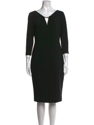 Pre-owned Escada V-neck Knee-length Dress In Black