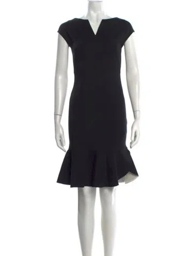 Pre-owned Escada V-neck Knee-length Dress In Black/white
