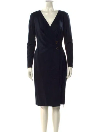 Pre-owned Escada V-neck Knee-length Dress In Blue
