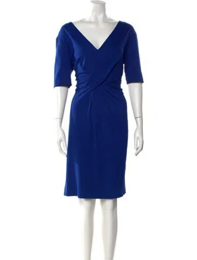 Pre-owned Escada V-neck Knee-length Dress In Blue