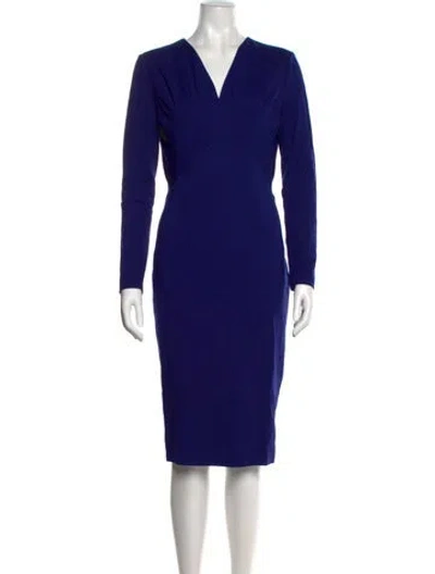 Pre-owned Escada V-neck Knee-length Dress In Blue