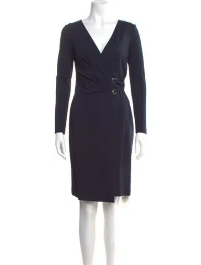 Pre-owned Escada V-neck Knee-length Dress In Blue