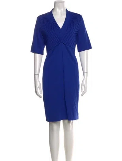Pre-owned Escada V-neck Knee-length Dress In Blue