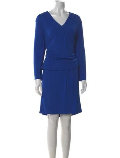 Pre-owned Escada V-neck Knee-length Dress In Blue
