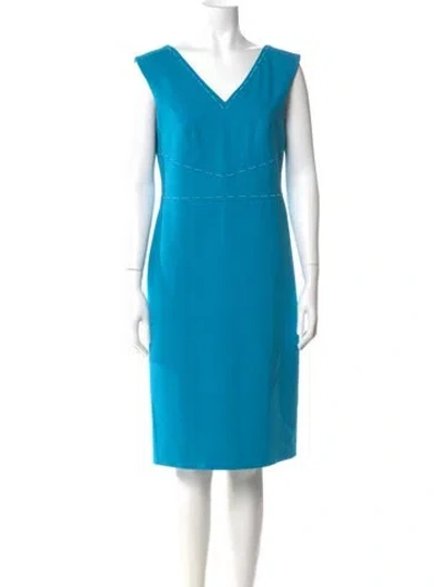 Pre-owned Escada V-neck Knee-length Dress In Blue