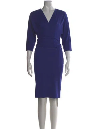 Pre-owned Escada V-neck Knee-length Dress In Blue