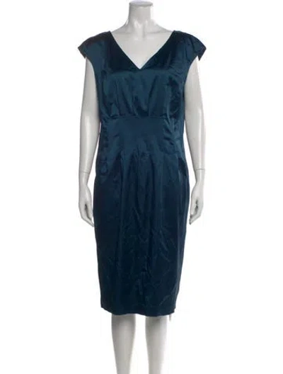 Pre-owned Escada V-neck Knee-length Dress In Blue