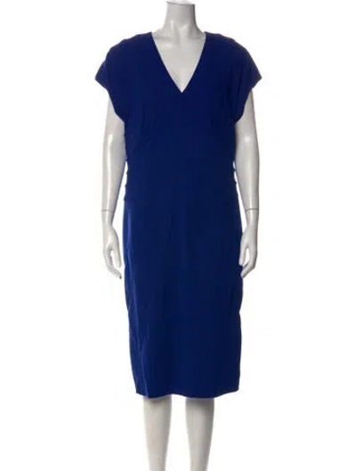 Pre-owned Escada V-neck Knee-length Dress In Blue
