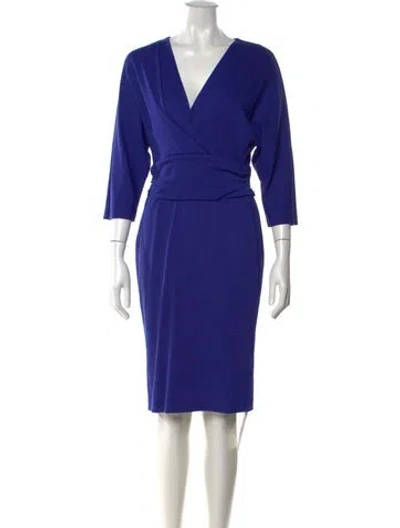 Pre-owned Escada V-neck Knee-length Dress In Blue