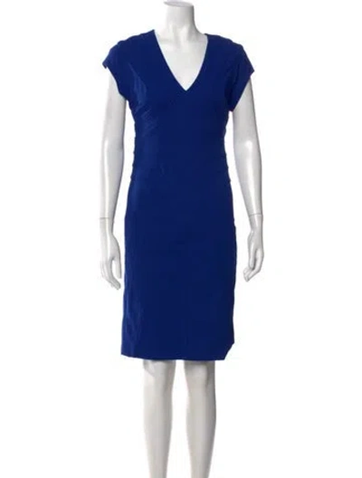 Pre-owned Escada V-neck Knee-length Dress In Blue