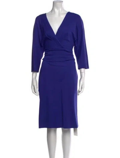 Pre-owned Escada V-neck Knee-length Dress In Blue
