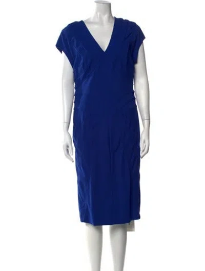 Pre-owned Escada V-neck Knee-length Dress In Blue