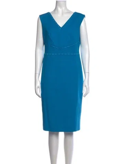 Pre-owned Escada V-neck Knee-length Dress In Blue