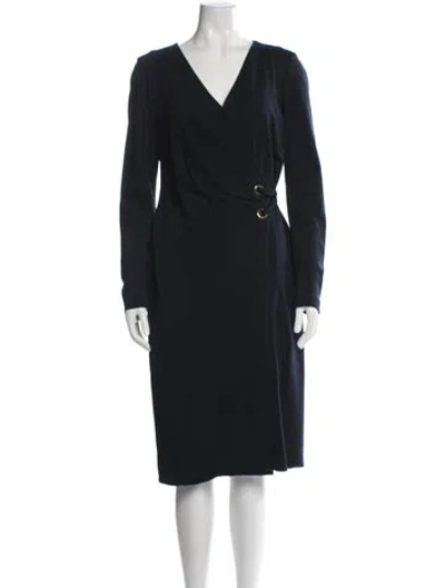 Pre-owned Escada V-neck Knee-length Dress In Blue