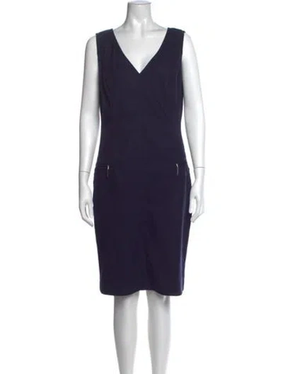 Pre-owned Escada V-neck Knee-length Dress In Blue