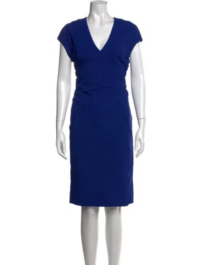 Pre-owned Escada V-neck Knee-length Dress In Blue