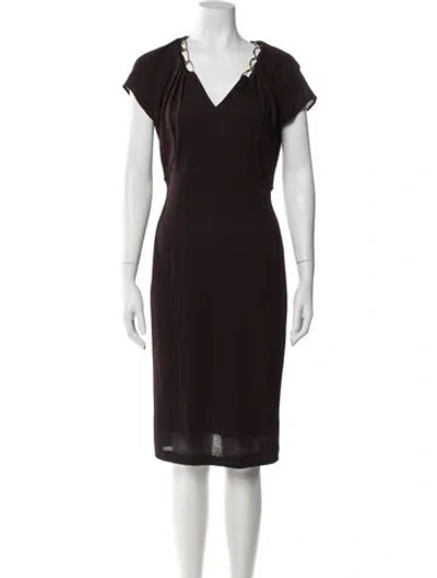 Pre-owned Escada V-neck Knee-length Dress In Brown