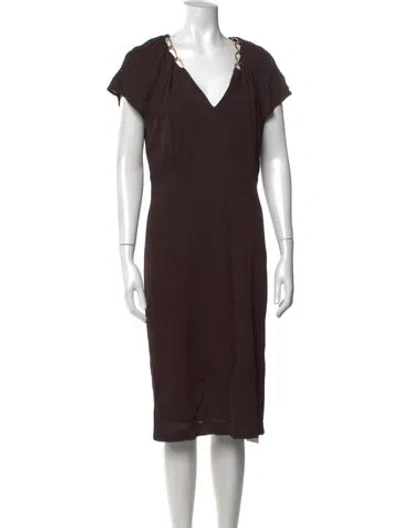 Pre-owned Escada V-neck Knee-length Dress In Brown