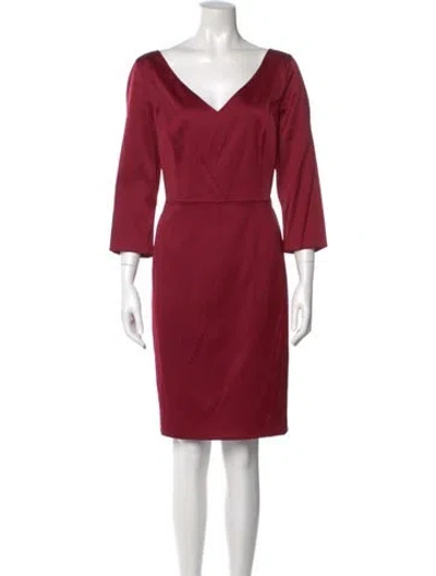 Pre-owned Escada V-neck Knee-length Dress In Burgundy