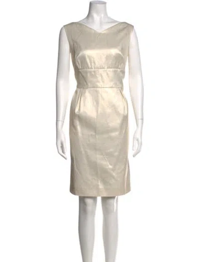 Pre-owned Escada V-neck Knee-length Dress In Gold