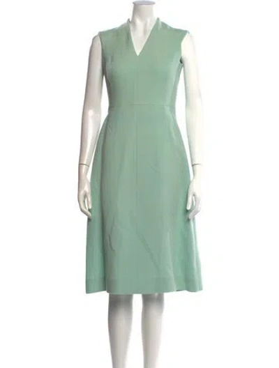 Pre-owned Escada V-neck Knee-length Dress In Green