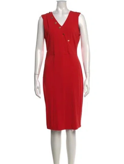Pre-owned Escada V-neck Knee-length Dress In Orange