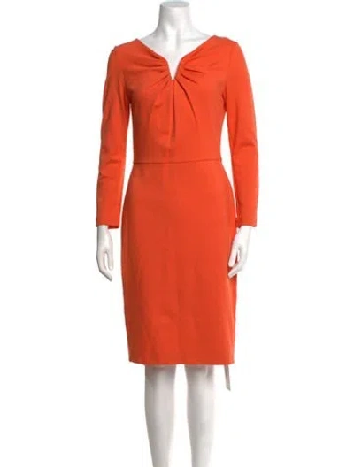 Pre-owned Escada V-neck Knee-length Dress In Orange