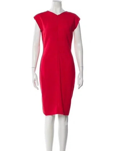 Pre-owned Escada V-neck Knee-length Dress In Red