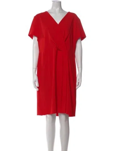 Pre-owned Escada V-neck Knee-length Dress In Red