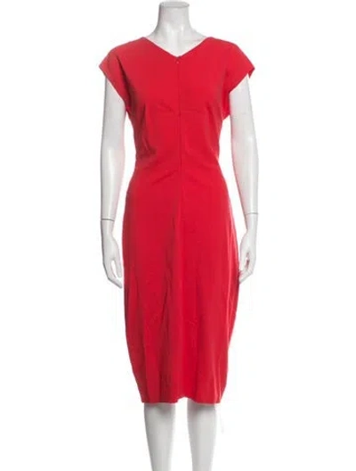 Pre-owned Escada V-neck Knee-length Dress In Red