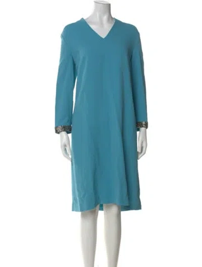 Pre-owned Escada V-neck Knee-length Dress W/ Tags In Blue